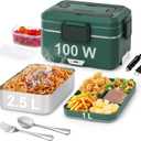 Electric Lunch Box For Adults, 100W 3.5L 2-Layer Portable Food Warmer For Men, Dual Mode 2.5L + 1L Large Heated Lunch Box For Car/Truck/Work, Lonchera Elctrica Porttil Para Calentar Almuerzo (Military Green)