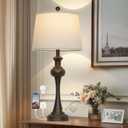 CINSARY 29" Tall Brown Table Lamp, 3-Way Dimmable Touch Control Bedside Lamp with USB A+C & AC Outlet for Bedroom, Living Room (1 Pack)