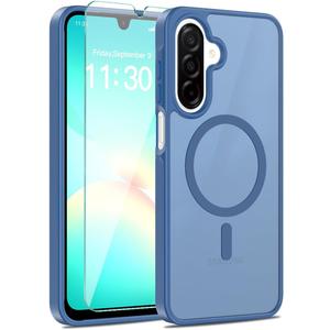 Magnetic for Samsung Galaxy A16 5G Case, with [Tempered Glass Screen Protector][Compatible with MagSafe][Military Grade Shockproof] Slim Translucent Matte Phone Case for A16 5G-Blue