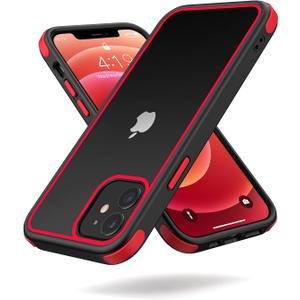 Mobnano for iPhone 12/iPhone 12 Pro Clear Case, Multicolor Protective Shockproof Bumpers, Not Yellowing Anti Scratch Transparent Hard PC Back & Soft Silicone TPU Frame Cover for Men Women - Black/Red