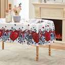 Horaldaily Valentine Tablecloth 60×84 Inch Oval, Romantic‌ Blue and White Porcelain Pattern Red Heart Bows FloralWashable Festive Table Cover for Party Picnic Dinner Decor