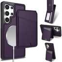 for Samsung Galaxy S24 Ultra Wallet Case with Kickstand Detachable Card Holder, for MagSafe Magnetic Wireless Charging, PU Leather Flip Credit Card Slots Slim Purse Cover Men Women, Purple