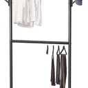 Simple Houseware Double Rod Garment Rack with Wheels and Hooks, Black