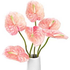 8PCS 22.8inch Anthurium Artificial Flowers Pink Faux Silk Anthurium Real Touch Flower Faux Floral Arrangement for Vase Table Centerpieces Wedding Garden Home Decoration (Pink) (Vase Not Included)