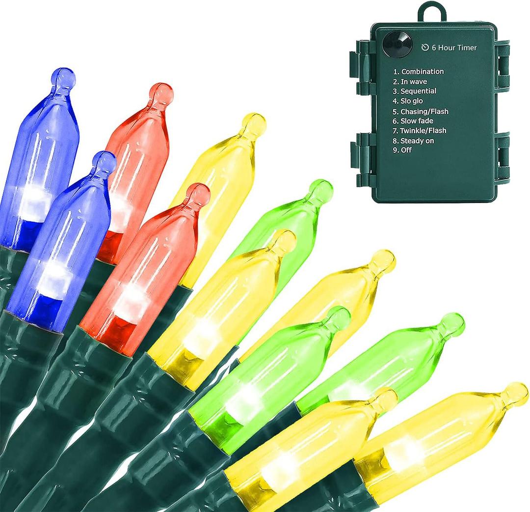 ASENEK Christmas Light, 33ft 100 LED Outdoor String Light with Timer & 8 Modes, 3AA Battery Operated Waterproof String Light for Outdoor and Indoor Dcor Multicolor