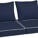 19x19x4in,Set2,Outdoor Chair Cushions with Back, Deep Seat Patio Cushions with Hidden Zipper Ties Handle, Waterproof Patio Furniture Replacement Cushion for Rattan Sofa,Navy+White Piping
