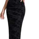Women's Floral Ruched Bodycon Halter Dress Elegant Mesh Cut Out Midi Evening Party Dresses (Black, M)