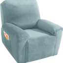MAXIJIN Velvet 4 Piece Recliner Cover Stretch Plush Soft Recliner Chair Covers Thick Soft Reclining Chair Slipcovers Furniture Protector with Side Pocket for Kids, Pets (Dusty Blue)