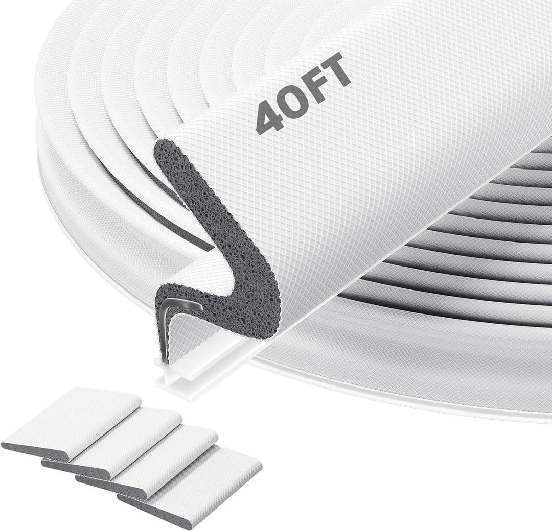 40FT Door Weather Stripping Door Seal - Kerf Front Exterior Door Weather Stripping for Door Frame Soundproofing Door Insulation Strip (with 4 Door Corner Seals) (White)