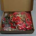 12 Pcs Christmas Bows with Pine Cones, Wreath Ornaments, Bell Tree Toppers for Xmas Party Decoration, Kitchen Cabinet (Red)