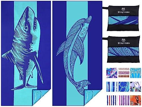 2 Pack Microfiber Lightweight Beach Towel 71"x32" Oversized Extra Large Thin Sand Free Towels Travel Swim Pool Yoga Gym Camping for Adults Women Men Beach Essentials Accessories Vacation Gift