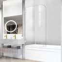 Bathtub Shower Door, 30" W X 58" H Fixed Tub Glass Panel with Clamps, 1/4"(6mm) Clear Tempered Frameless Shower Glass Door, Tub Shower Doors in Polished Chrome Finish (Silver)