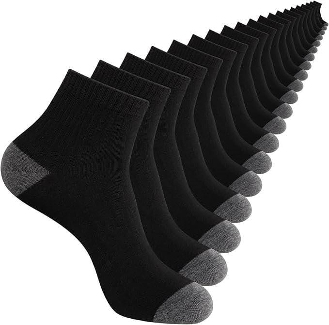 LITERRA 20 Pack Men & Women Ankle Socks - Bulk Athletic Unisex Quarter Sock, Breathable Thin Casual Basic Socks in Black, Shoe Size 8-12