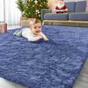 OLANLY Area Rugs for Living Room Bedroom, Machine Washable 4x5.9 ft Soft Fluffy Shaggy Bedside Rug, Indoor Floor Carpet for Kids Girls and Boys, Dorms, Nursery Rooms, Home Decor Aesthetic, Denim Blue