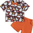 Rtnnsbbfcm Toddler Baby Boy Halloween Outfit Short Sleeve Bow Tie Pumpkin Ghost Button Down Shirt Top Shorts 2Pcs Set