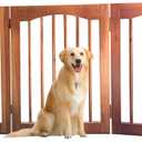 Tabago 3-Panel Foldable Freestanding Wooden Pet Gate 24"x20" – Expands up to 60", White & Natural Dog Gate for Small Pets, Stylish Indoor Barrier for Doorways & Hallways