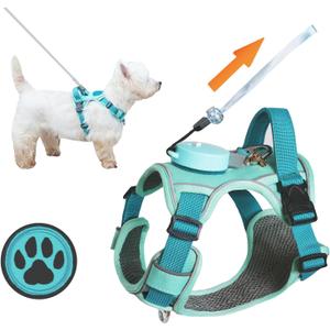 Dog Harness for Small Dogs up to 16lbs, 3-in-1 No Pull Lightweight Harness with 6.6ft Retractable,Wearable Leash Set,Front Clip,Handle,Reflective Dog Vest with Patch,Wrist Strap,Free Hand Leash-Blue
