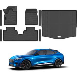 All Weather Floor Mats Cargo Liner for Ford Mustang Mach E 2021-2025 (NOT for Ford Mustang), TPE Rubber Floor Liners Anti-Slip Full Set Mats with Door Sill Protectors for 2025 Mach E Accessories