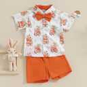 Toddler Boy Easter Outfits Bunny Carrot Print Short Sleeve Button Down Shirt Top Shorts Set Gentleman Suit Size 80
