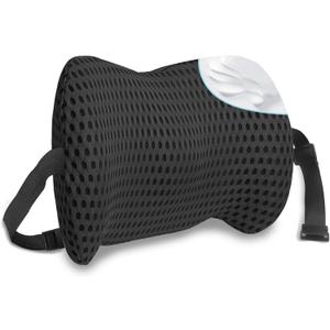 Lumbar Support Pillow with Adjustable Straps for Lower Back Pain Relief. Memory Foam Lumbar Support Pillow for Car, Bed, Office Chair, Gaming Chair, Recliner, Improves Posture Black