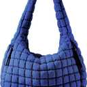Puffer Quilted Tote Bag for Women Nylon Crossbody Bags Puffy Purse Hobo Large Shoulder Bag Trendy (Navy Blue)