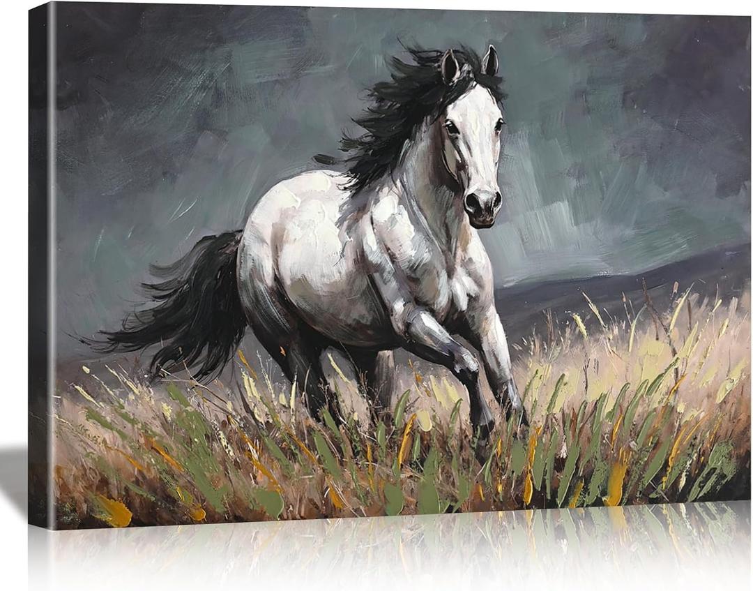 DRLWGTY Dynamic Horse Canvas Wall Art,Galloping Horses with Hand-Painted Detail Highlights Modern Painting for Living Room,Ready to Hang, 24*36 in