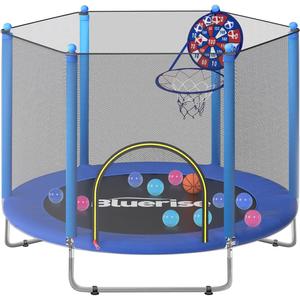 BLUERISE 60" Trampoline for Kids, 5 FT Small Toddler Indoor & Outdoor Trampoline, Basketball Hoop & Dart Board, Baby Trampoline Toys, Gifts for Boy and Girl, Baby Toddler Christmas Toys (no basketball ring)