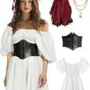 kasahara Womens Pirate Costume Outfit Sexy White Pirate Dress with Corset Necklace Bandana Headscarf Accessories 4pcs (Small)