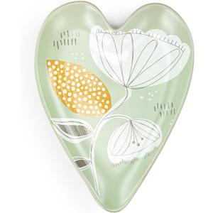 DEMDACO Abstract Floral Design by Kenzie Elston - 6.5 x 4.5 Inch Green/White/Yellow Stoneware Heart Shaped Kitchen Utensil Spoon Rest