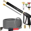 YAMATIC Pressure Washer Gun and Hose, 25 FT Flexible Hose with Stainless Steel Extension Power Washer Wand, 3/8" Swivel Quick Connect & M22-14mm Adapter Replacement for Ryobi Simpson Honda (Grey)