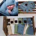 Newborn Photography Prop Outfits Set with Onesie Hat Pillow Soft Breathable Baby Boy Girl One Piece Jumpsuit Photoshoot Infant Romper Set (Blue)