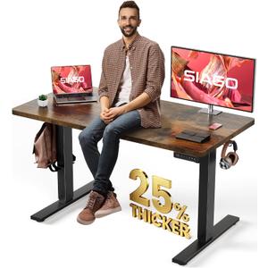 SIAGO Electric Standing Desk Adjustable - 48 x 24 Inch Sit Stand up Desk with 0.8 Inch Thick Tabletop - Adjustable Height Table with 3 Memory Preset, Cable Management for Home Office (Vintage Brown)