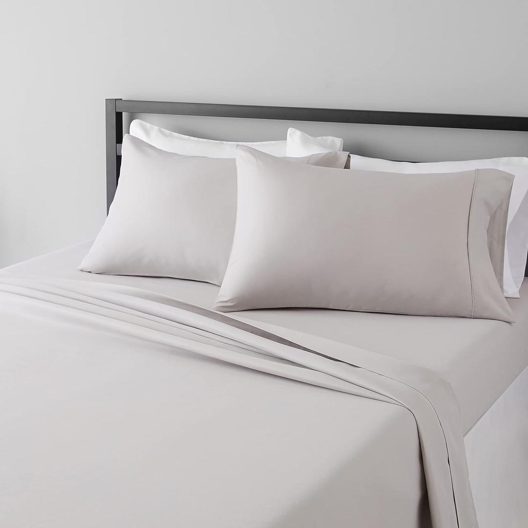 Amazon Basics Lightweight Breathable, Ultra-Soft, Wrinkle-Free Luxury Microfiber 4-Piece Bed Sheet Set with 14-Inch Deep Pockets, Full, Light Gray, Solid