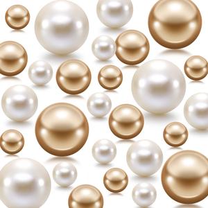 Jadive 200 Pieces Pearl Beads for Vase Filler Centerpieces, No Holes Pearl Makeup Beads for Wedding Holiday Party Home Brushes Holder Decor, 10/14/20/30 mm(White, Gold)