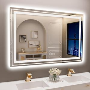 Snowdool LED Bathroom Mirror, 40"X28" with Front and Backlit, Anti-Fog, Bathroom Vanity Mirror for Wall, Memory Function, Stepless Dimmable, Tempered Glass (Horizontal/Vertical)