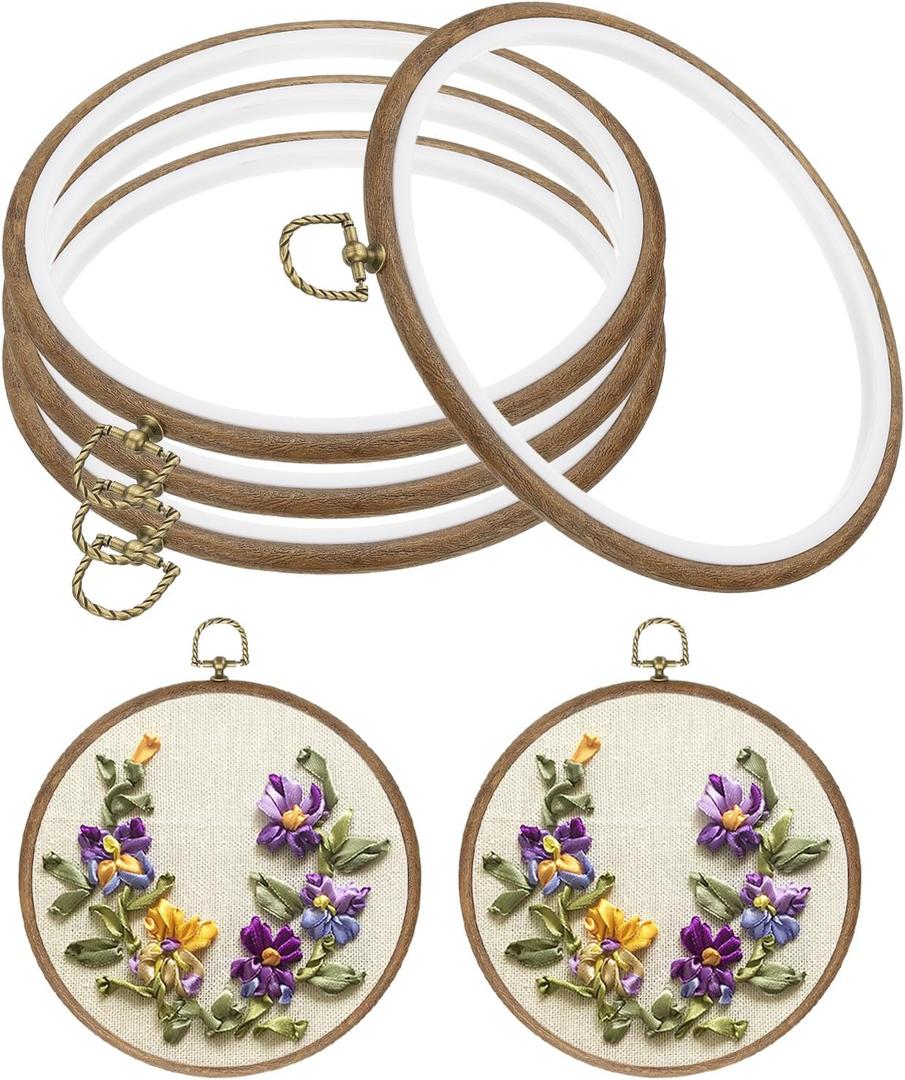 PATIKIL 7inch Embroidery Hoop, 4pcs Cross Stitch Hoop Rubber Imitated Wood Circle Frame Ring for Embroidery Art Craft Sewing Ornaments Hanging Decoration