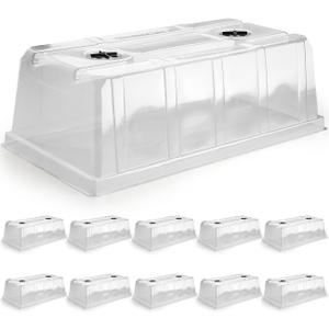 RooTrimmer 10 Pack 6.3" Tall Humidity Domes for 1020 Trays, Extra Strength Seed Starter Covers with 2 Adjustable Vents, Clear Plastic Propagation Cloning Lids for Germination & Microgreens, BPA-Free