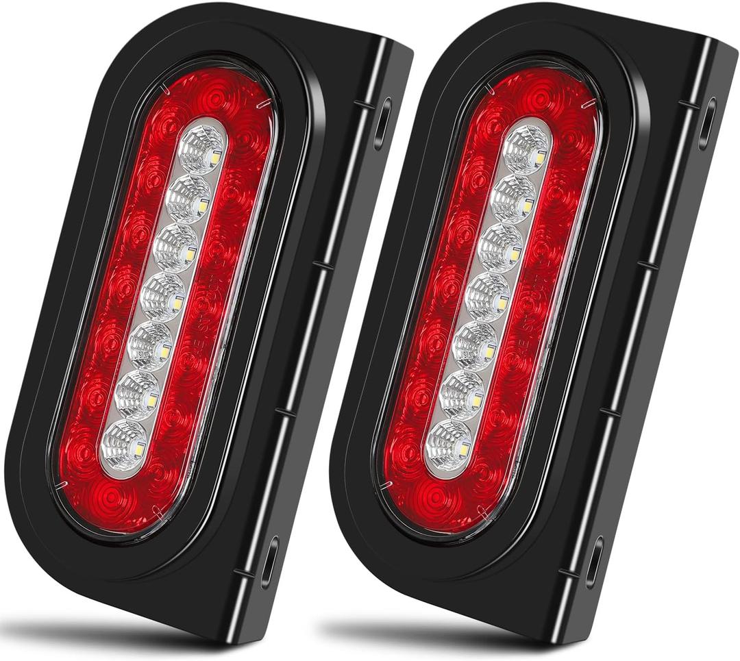 LINKITOM 6 Inch Oval Trailer Light Kit with Steel Bracket, 2Pcs LED Stop/Turn/Tail Lights with Backup Lamp for 10-30 Volt Boat Trailer Truck RV, DOT Certified, IP67 Waterproof