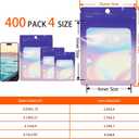 400 Pack 4 Sizes Resealable Mylar Holographic Bags Food Storage Smell Proof Bags with Front Window, Zipper Foil Packaging Pouch for Sample Jewelry Small Business (Black,3x4.7,3.1x5.5,4x 6,4.7x 7.9in)