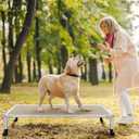 Veehoo Chew Proof Elevated Dog Bed - Cooling Raised Pet Cot - Silver Aluminum Frame and Durable Textilene Mesh Fabric, Unique Designed No-Slip Feet for Indoor or Outdoor Use, Beige Coffee, Large