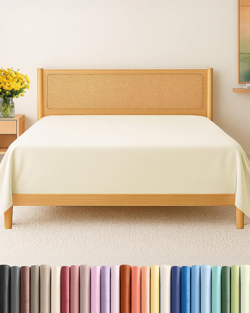 King Size Flat Sheet - Hotel Quality Top Flat Bed Sheet Only - Ultra-Soft, Breathable & Cooling - Fade & Wrinkle Free - Easy-Care, Stain & Shrink Resistant Bedding - Easy-Fit & Oeko-Tex - Off White
