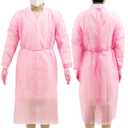 JMU 10 Pack Disposable Isolation Gowns Pink, Polypropylene Medical Gowns Long with Knitted Cuffs, Length 47.24" (One size)