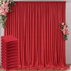 50ft x 10ft Wrinkle Free Red Backdrop Curtains for Parties, Polyester Photo Backdrop Drapes 10 Panels 5x10ft for Weddings Birthday Party Christmas Photography Background