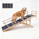 Luciphia Wooden Dog Ramp for High Bed 65.7" Extra Long Solid Wood Pet Ramp with Non-Slip Mat & Safety Side Rails 5-Level Height Adjustable up to 220lbs Perfect for Small Large Injured Senior Dogs