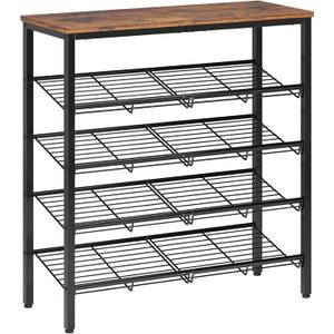 Nunsino Shoe Rack for Closet,4 Tier Shoe Organizer for Entryway,Shoe Shelf with Storage Shelves and Spacious Top,Max Holds 16 of Shoes,Rustic Brown