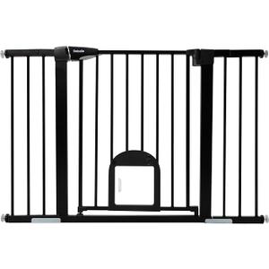 Babelio 29-48" Extra Wide Baby Gate with Adjustable Cat Door, CatPrivilege Ⅲ, Easy Install Pressure/Hardware Mounted, Auto Close Pet Door for Stairs, House, Doorways, Effortless Walk Thru, Black