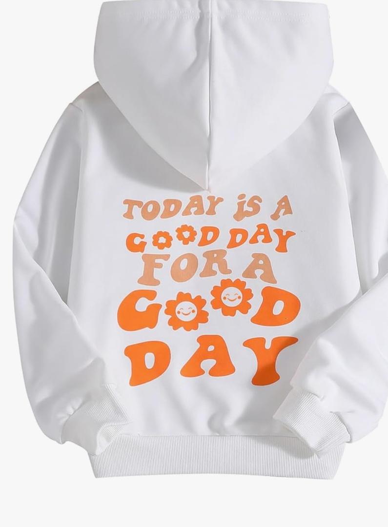 COZYEASE Girls' Letter Graphic Print Cute Hoodies Long Sleeve Pullover Hoodie Sweatshirt
 Size 9Y