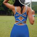 ReachMe Womens Tennis Dress Athletic Dresses with Built in Shorts and Bra Summer Workout Romper Trendy Golf Outfits (Blue, M)