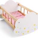 BABESIDE Wooden Baby Dolls Bed for 12-16 Inches Doll, Rocking Babys Doll Crib, Sleep Bed, Baby Dolls Accessories Furniture fit Newborn Dolls Boys Girls