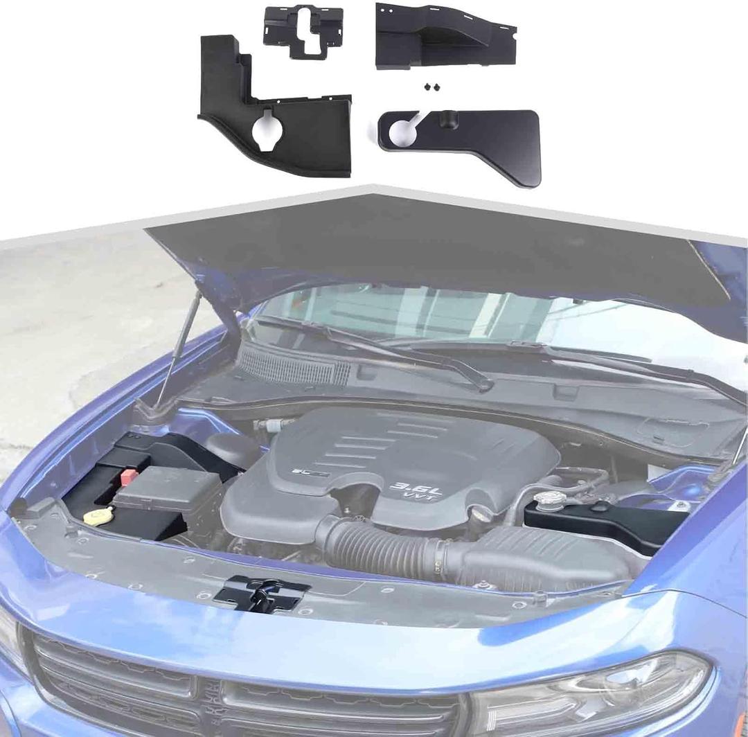 Engine Wire Dust Cover Engine Hood Lock Cover Coolant Pot Cap Windshield Washer Tank Engine Hood Cover Kit Compatible with Dodge Charger 2011-2023 4PCS,Black